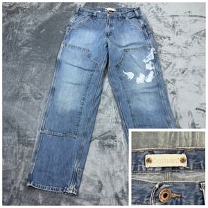VTG Carhartt Mens Double Knee loose fit distressed Fade Jeans Blue Denim 32x32